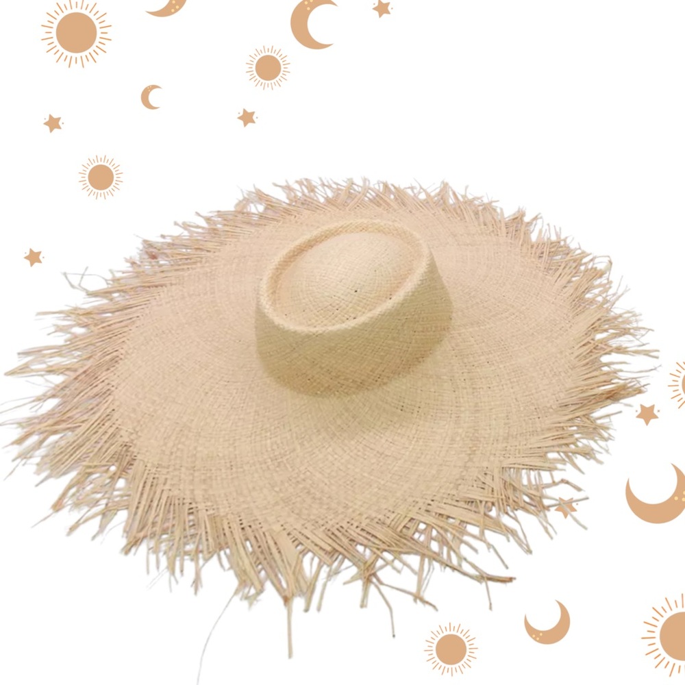 Wide brim straw summer vacation hat handwoven luxury style